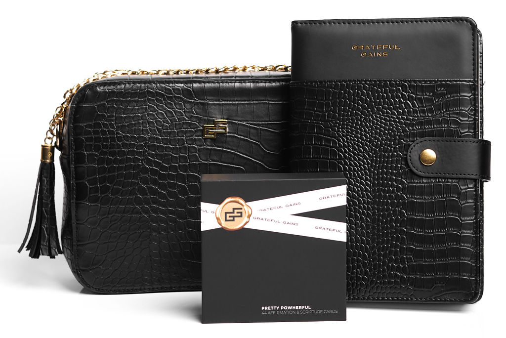 Black Croco Prayer & Gratitude Journal -Faith Gift Set - Christian Daily Planner
