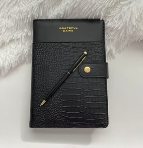 Black Croco Prayer & Gratitude Journal  -Faith Gift Set - Christian Daily Planner