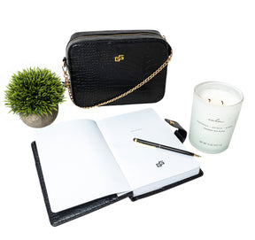 Black Croco Prayer & Gratitude Journal  -Faith Gift Set - Christian Daily Planner