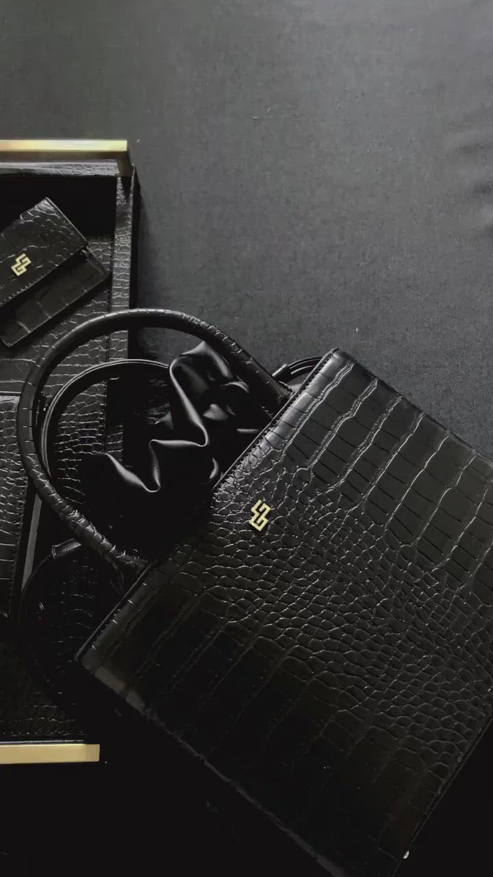 Black Croco Elegant Planner Bundle for Prayer and Planning, with Purse