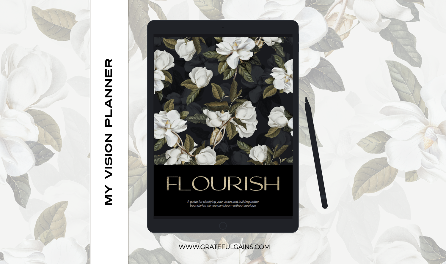 Flourish Vision Planner | Digital & Interactive PDF | New Year Reset